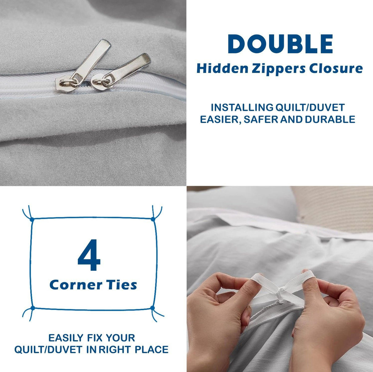 2 Piece Hotel Soft Microfiber Quilt Cover Set-2000TC Duvet/Donna Cover Set & Pillowcases -1 Quilt Cover Zipper Closure & 1 x Pillowcases-Breathable Bedding - Wrinkle, Fade, Stain Resistant(Silver-gray,Single)