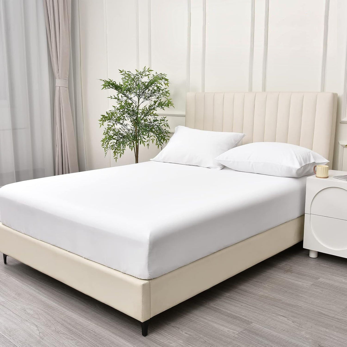 2 Piece Fitted Sheet Set- Fitted Sheet & Pillowcases -Breathable Bedding - Wrinkle, Fade, Stain Resistant- 40cm Deep Pocket Fitted Bed Sheet Set(White,Single)