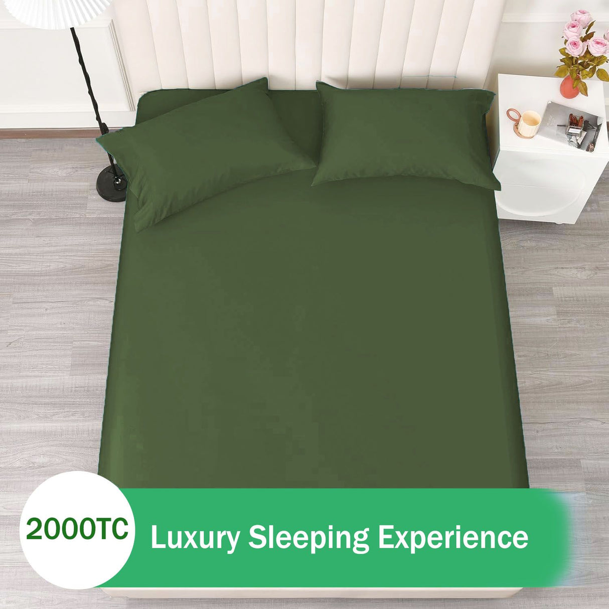 2 Piece Fitted Sheet Set- Fitted Sheet & Pillowcases -Breathable Bedding - Wrinkle, Fade, Stain Resistant- 40cm Deep Pocket Fitted Bed Sheet Set(Olive green,Single)