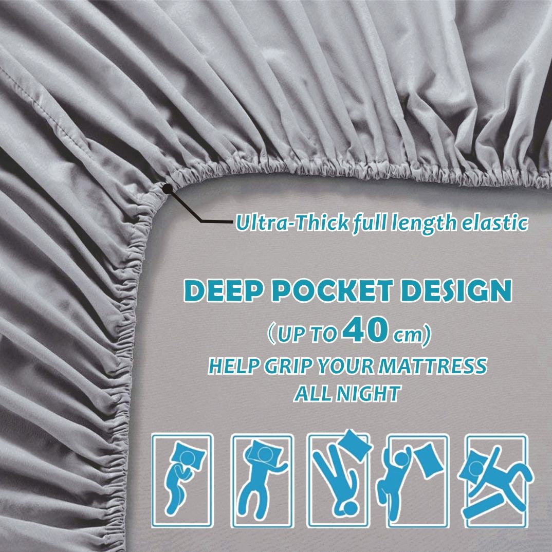 3 Piece Bed Sheet Set- Bedding Sheets & Pillowcases -Breathable Bedding - Wrinkle, Fade, Stain Resistant-Deep Pocket Flat Fitted Bed Sheet Set(Silver-gray,Single)