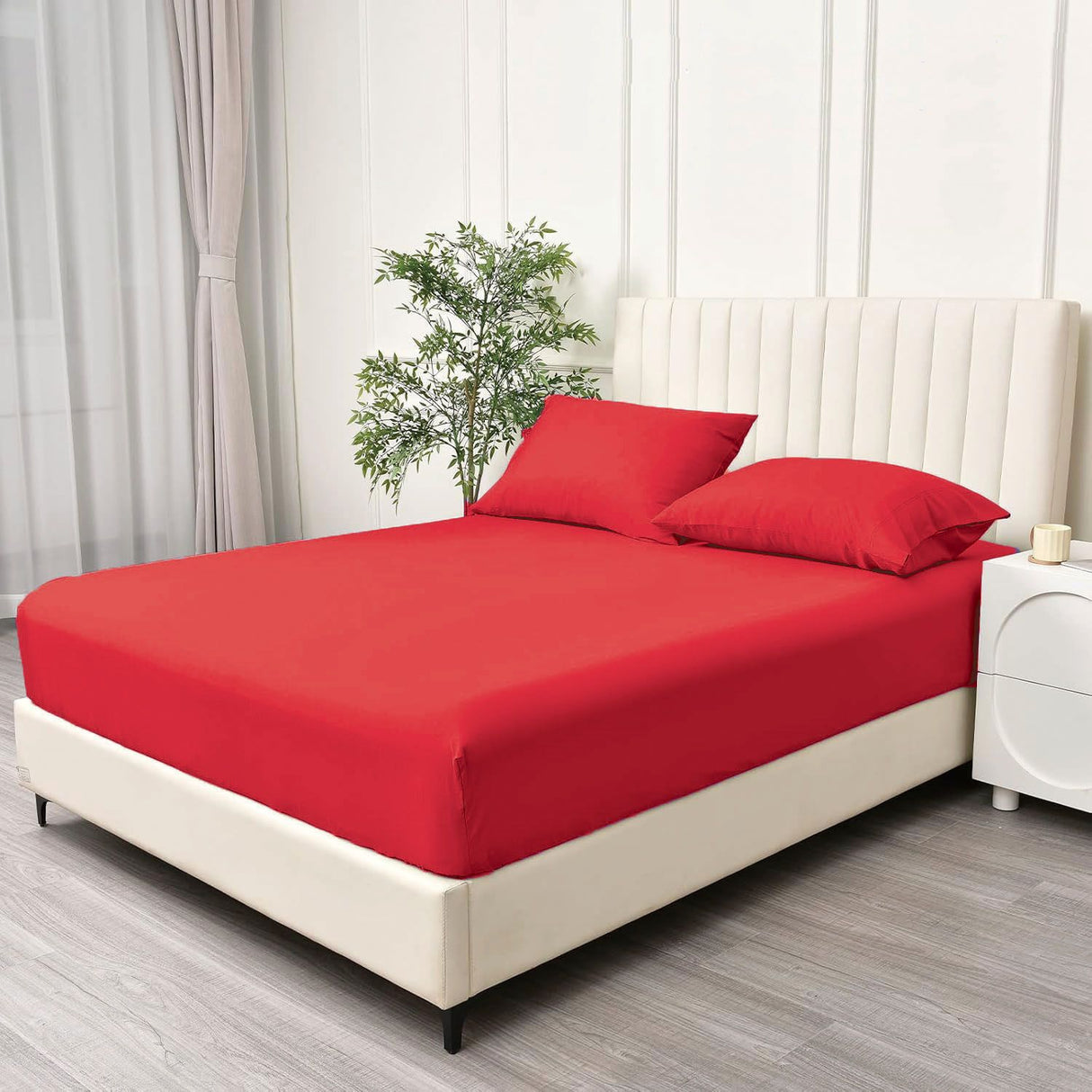 3 Piece Fitted Sheet Set- Fitted Sheet & Pillowcases -Breathable Bedding - Wrinkle, Fade, Stain Resistant- 40cm Deep Pocket Fitted Bed Sheet Set(Red,Super King)