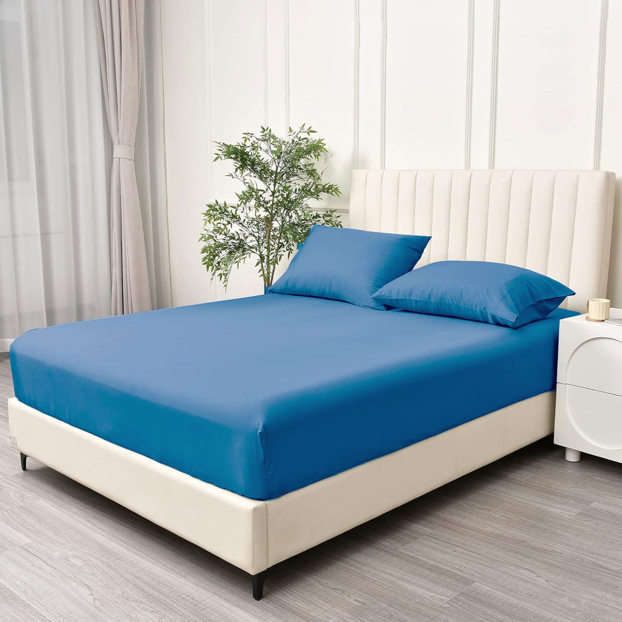 3 Piece Fitted Sheet Set- Fitted Sheet & Pillowcases -Breathable Bedding - Wrinkle, Fade, Stain Resistant- 40cm Deep Pocket Fitted Bed Sheet Set(Ocean,Super King)