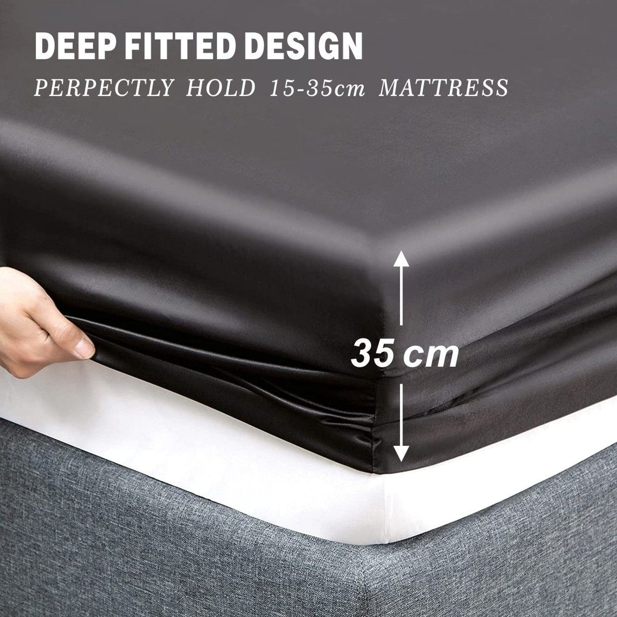 Art Silk Satin Sheet Set Hotel 4 Pieces Fitted/Flat Sheet Bedding Set-Luxury Soft Silky Sheets for Hair and Skin, Similar to Silk Bed Sheets Set 4 Pieces(Double,Black)