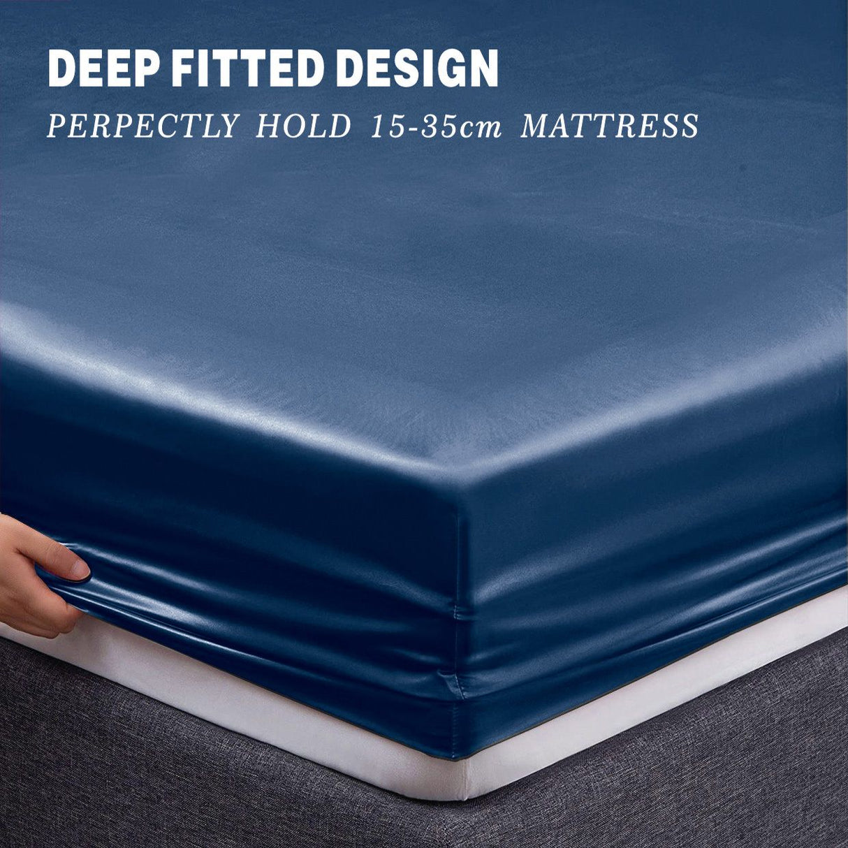 Art Silk Satin Sheet Set Hotel 4 Pieces Fitted/Flat Sheet Bedding Set-Luxury Soft Silky Sheets for Hair and Skin, Similar to Silk Bed Sheets Set 4 Pieces(Double,Navy)
