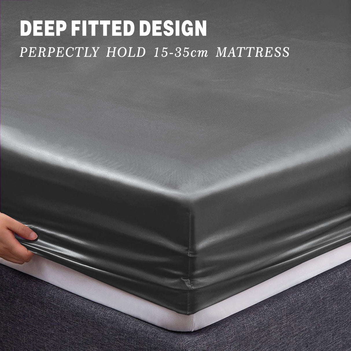 Art Silk Satin Sheet Set Hotel 3 Pieces Fitted/Flat Sheet Bedding Set-Luxury Soft Silky Sheets for Hair and Skin, Similar to Silk Bed Sheets Set 3 Pieces(King Single,Grey)