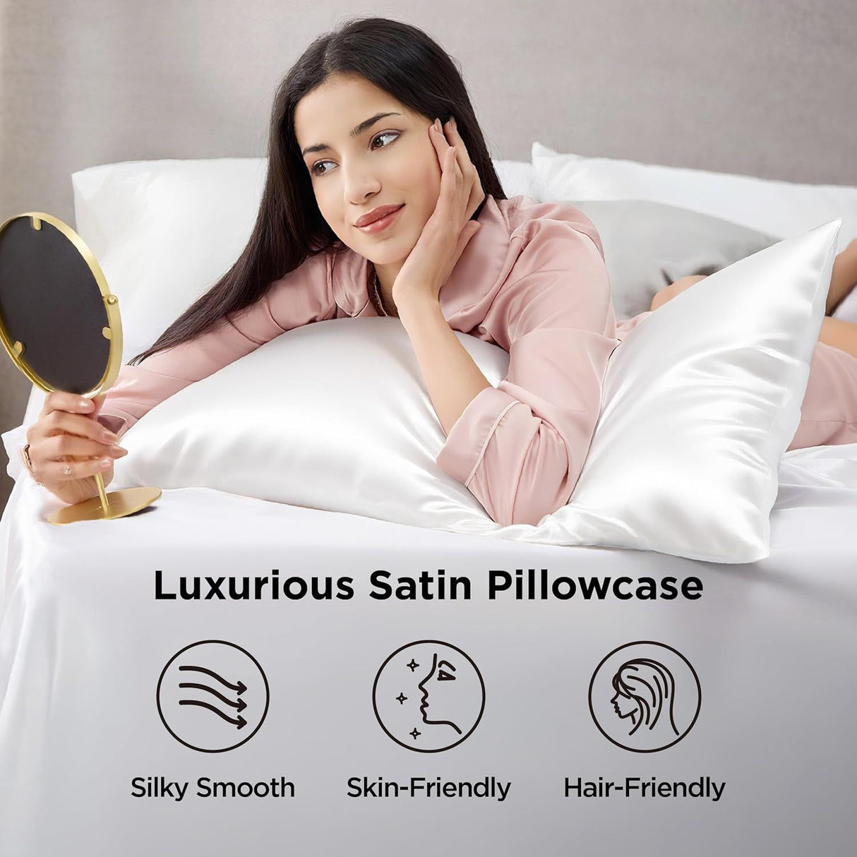 Silk Feel Pillowcase for Hair and Skin Mulberry Silk Pillowcase Soft Breathable Smooth Both Sided Natural Silk Pillowcase with Envelope pocket Beauty Sleep Silk Pillow Case for Gift (2 Pack, Standard, White)