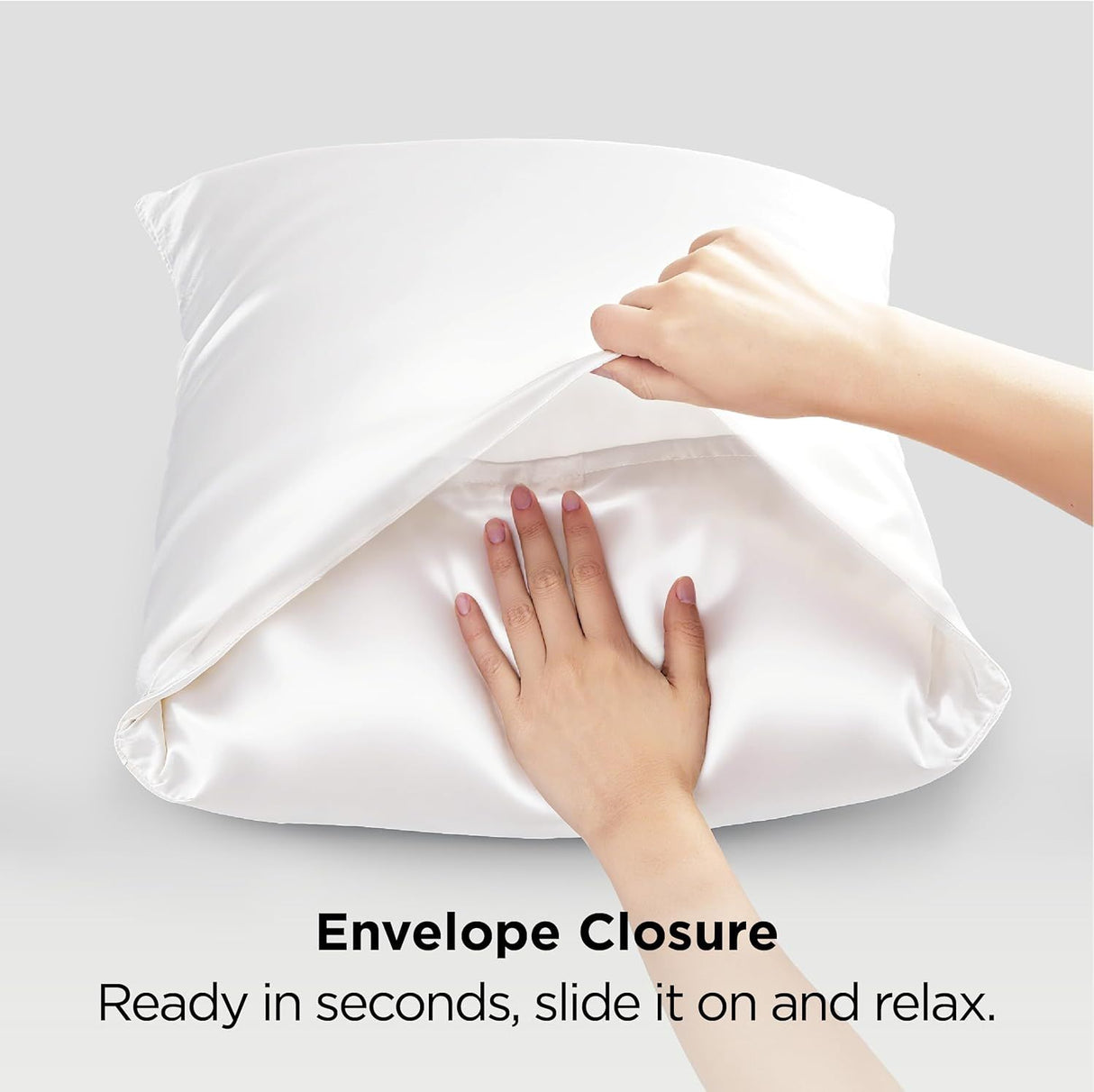 Silk Feel Pillowcase for Hair and Skin Mulberry Silk Pillowcase Soft Breathable Smooth Both Sided Natural Silk Pillowcase with Envelope pocket Beauty Sleep Silk Pillow Case for Gift (2 Pack, Standard, White)
