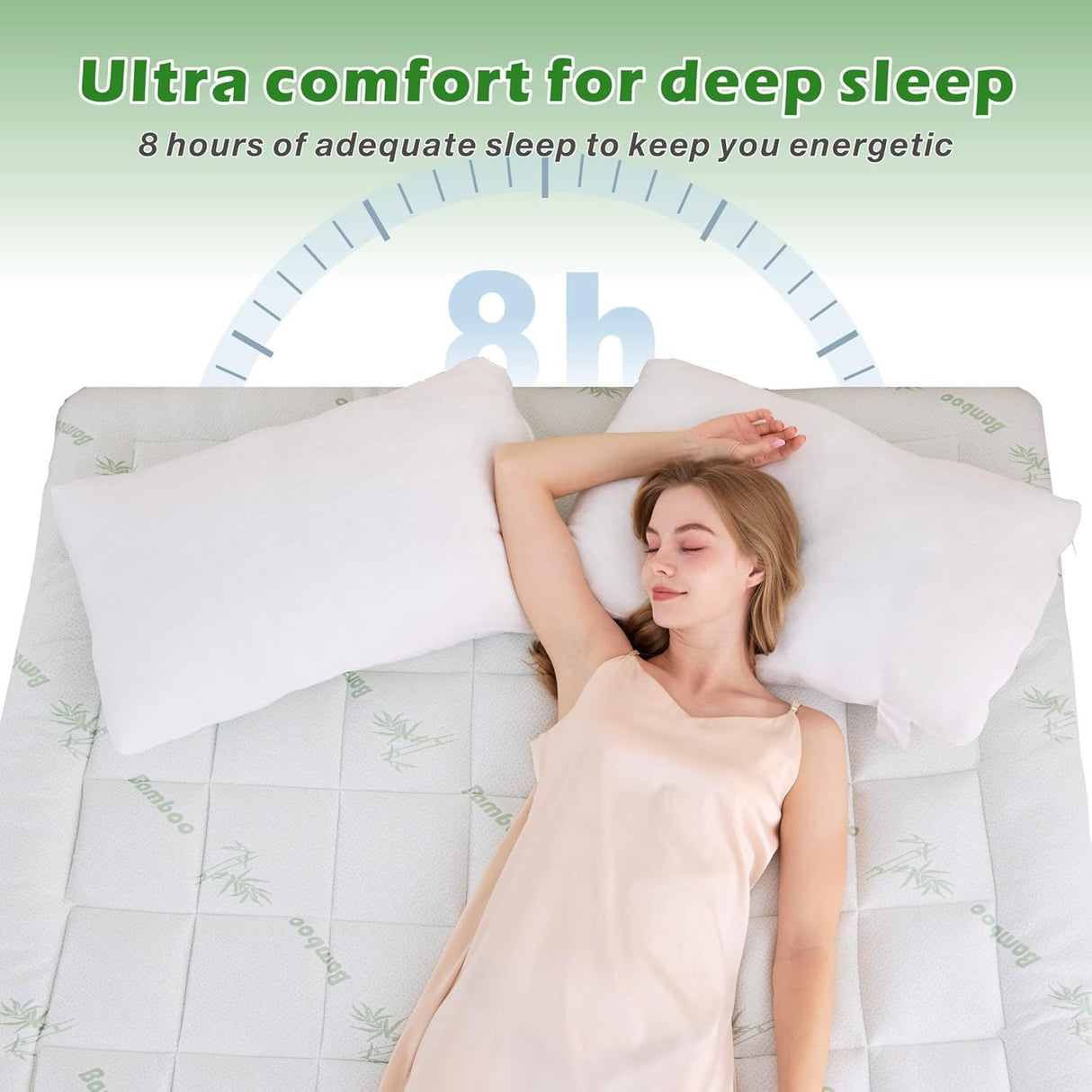 800GSM Mattress Topper Viscose Derived from Bamboo, Thick Pillowtop Fitted Mattress Cover with 45cm Deep Skirt - Machine Washable Hypoallergenic(Double,Green)