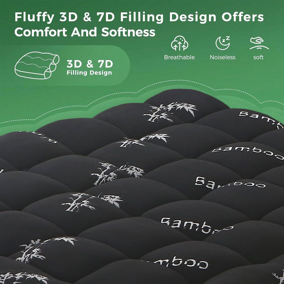 800GSM Mattress Topper Viscose Derived from Bamboo, Thick Pillowtop Fitted Mattress Cover with 45cm Deep Skirt - Machine Washable Hypoallergenic(King Single,Black)