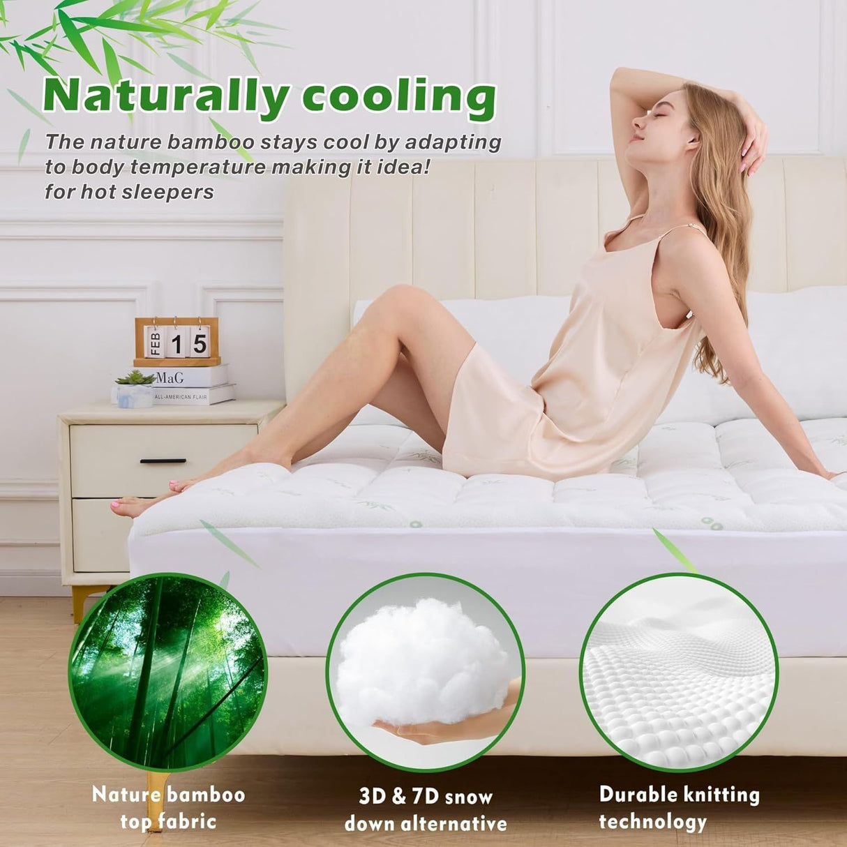 800GSM Mattress Topper Viscose Derived from Bamboo, Thick Pillowtop Fitted Mattress Cover with 45cm Deep Skirt - Machine Washable Hypoallergenic(Single,Green)