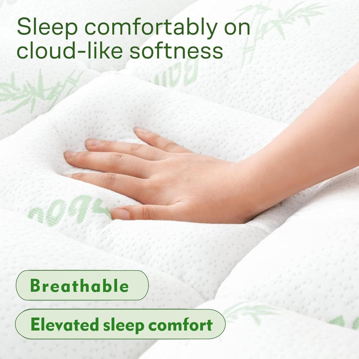 800GSM Mattress Topper Viscose Derived from Bamboo, Thick Pillowtop Fitted Mattress Cover with 45cm Deep Skirt - Machine Washable Hypoallergenic(Single,Green)