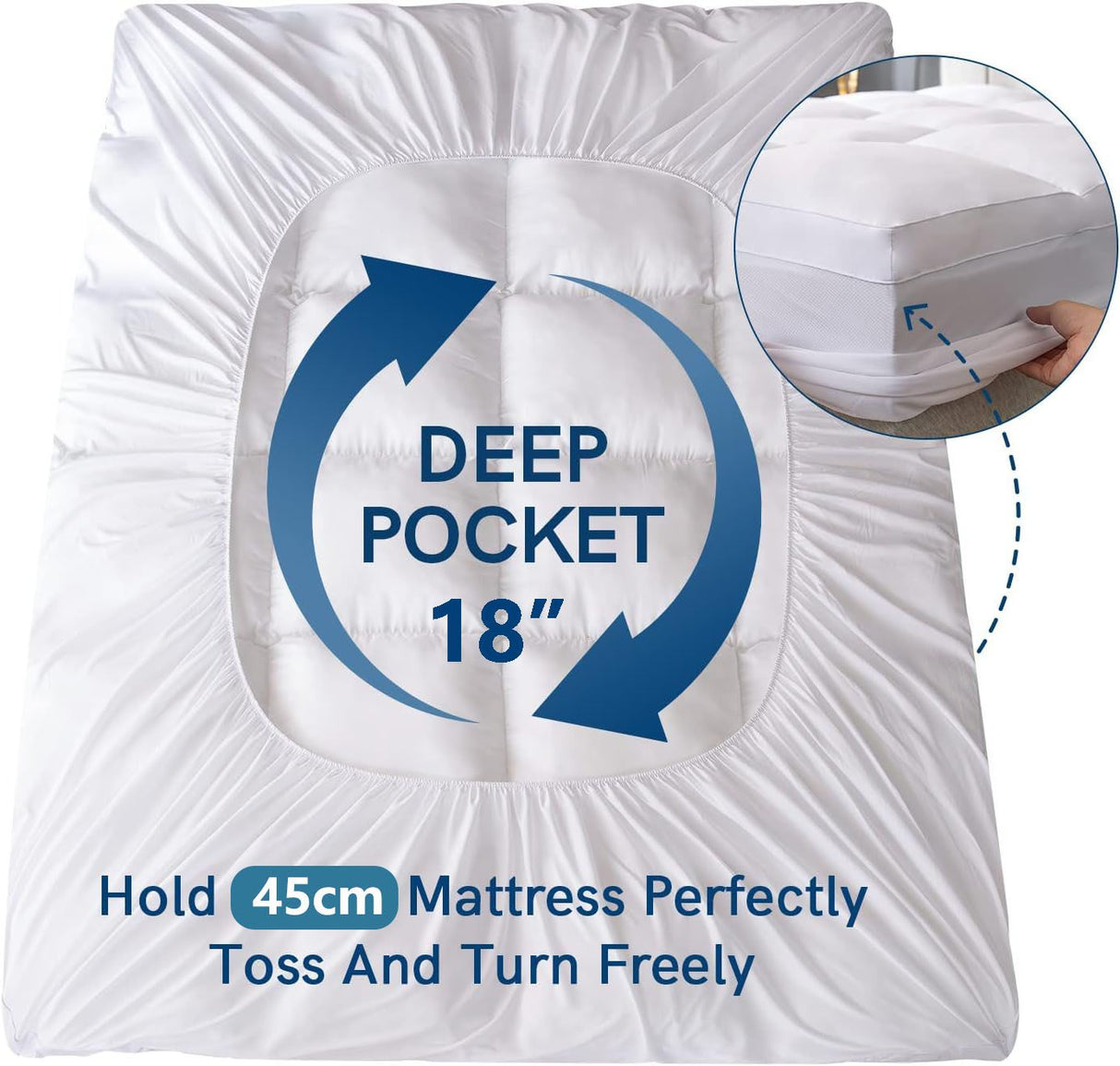 800GSM Mattress Topper Viscose Derived from Bamboo, Thick Pillowtop Fitted Mattress Cover with 45cm Deep Skirt - Machine Washable Hypoallergenic(Super King,Black)