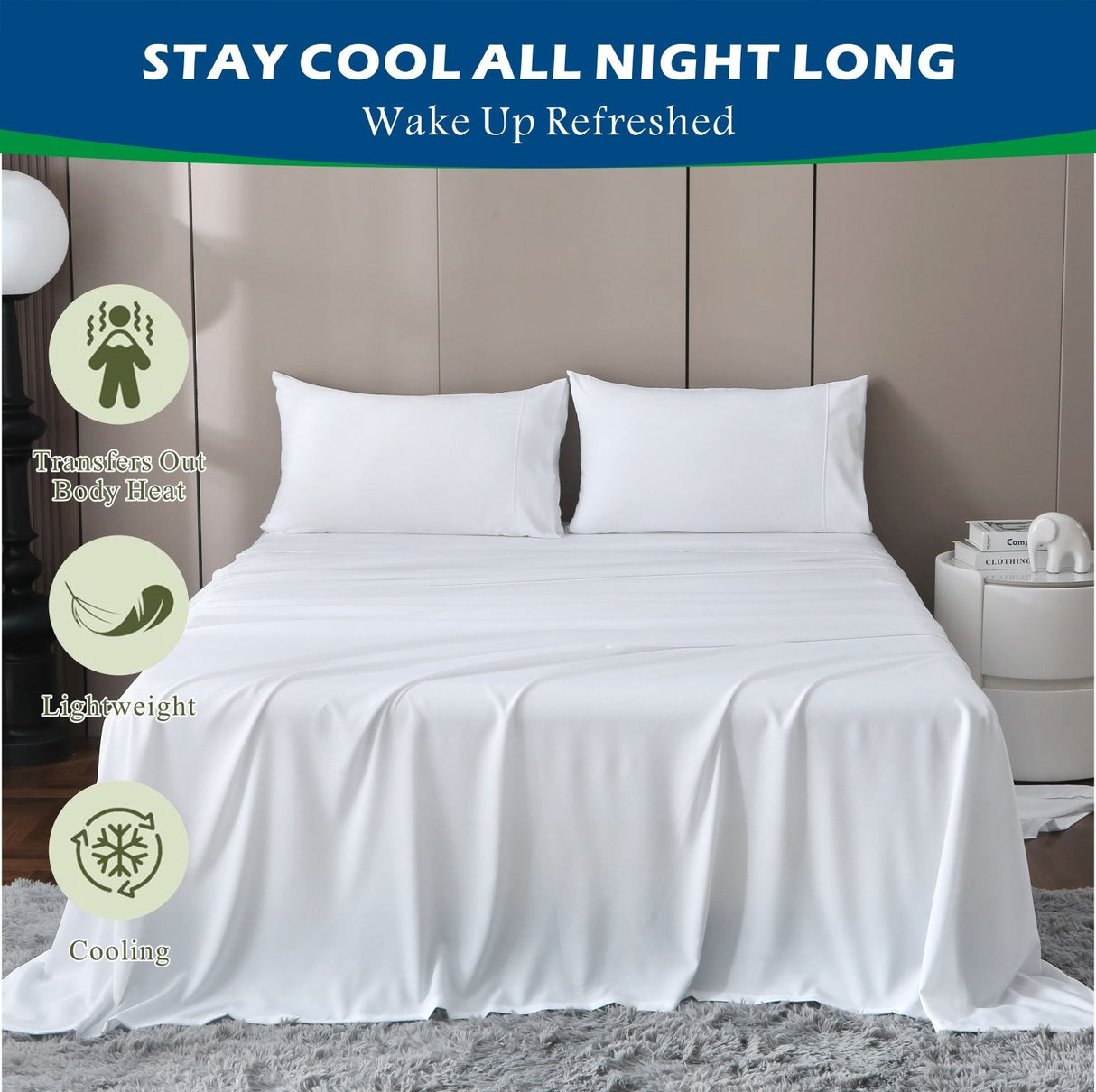 4 Piece Hotel Bamboo Cooling Sheet Set -Ultra Soft 2000TC Breathable Bed Sheets Set with 37 Centimetre Deep Pocket-Cooling Sheets for Hot Sleepers(White,Double)