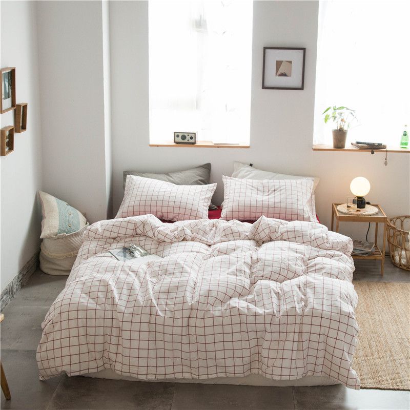 Cotton 4 Piece Set Modern Minimalist White Bed sheet kit_1.2m bed-quilt cover 150x 200 (3-piece set)