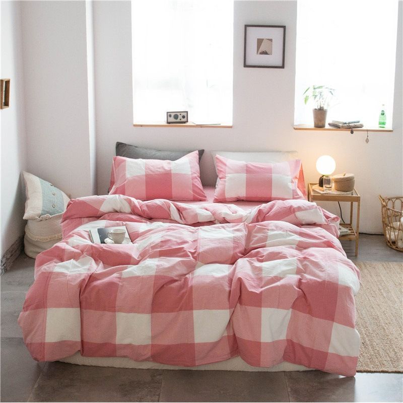 Cotton 4 Piece Set Modern Minimalist White Bed sheet kit_1.8m bed-quilt cover 200x 230cm (four-piece set)