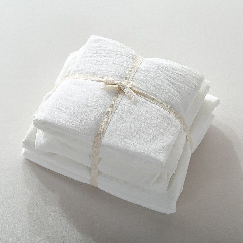 Cotton 4 Piece Set Modern Minimalist White Bed sheet kit_1.5m bed-quilt cover 200x 230cm (four-piece set)