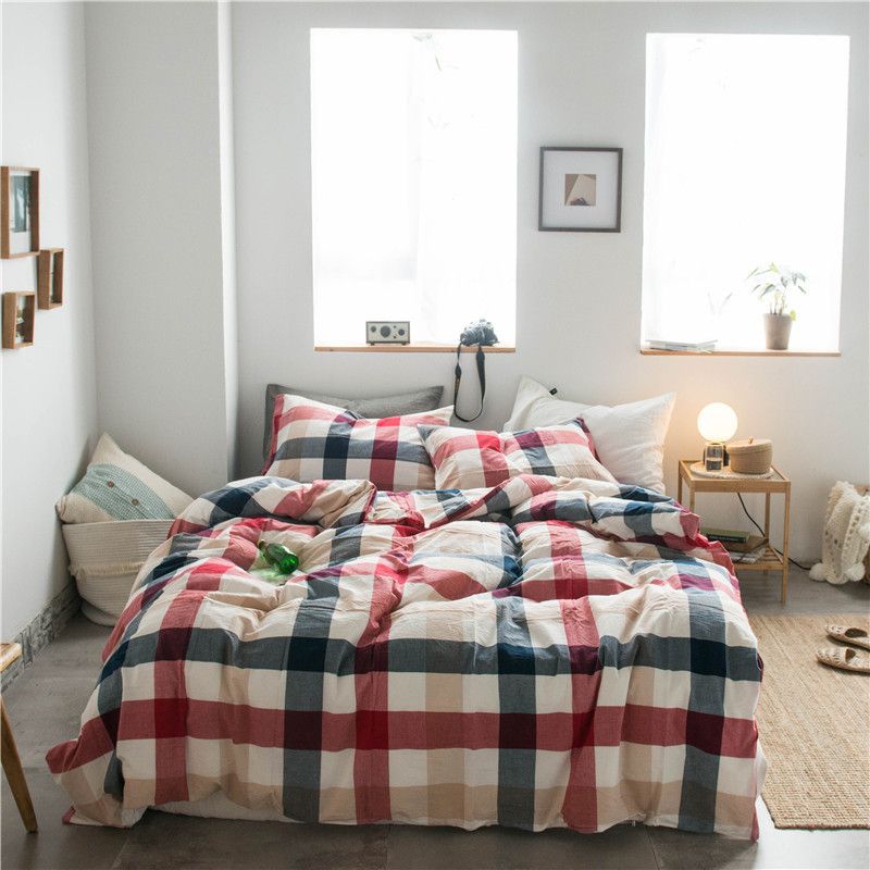 Cotton 4 Piece Set Modern Minimalist White Bed sheet kit_1.8m bed-quilt cover 200x 230cm (four-piece set)