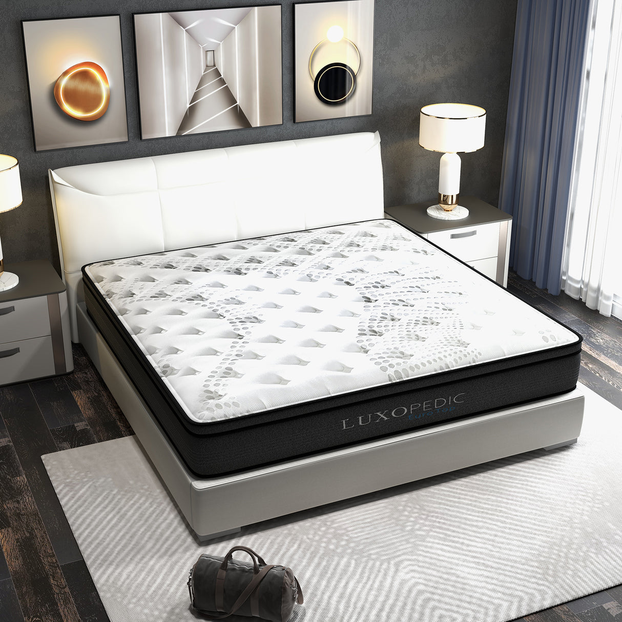 Luxopedic Pocket Spring Mattress 5 Zone 32CM Euro Top Memory Foam Medium Firm - Single - White Grey