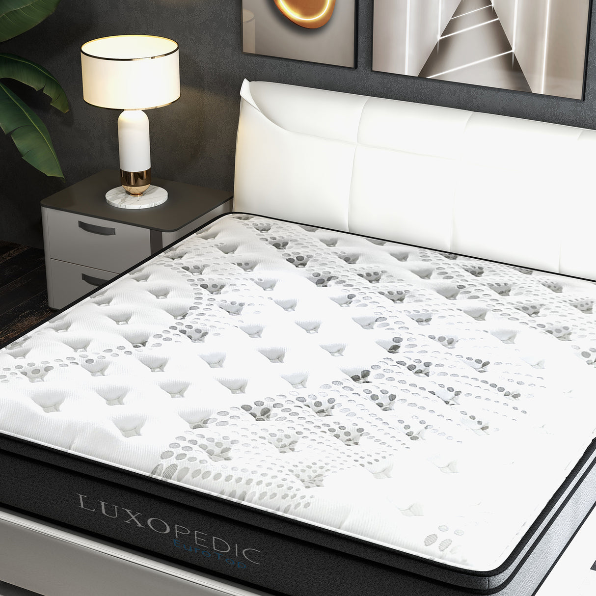 Luxopedic Pocket Spring Mattress 5 Zone 32CM Euro Top Memory Foam Medium Firm - Single - White Grey