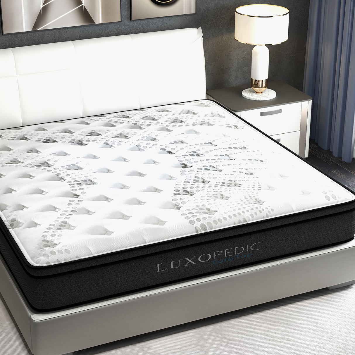 Luxopedic Pocket Spring Mattress 5 Zone 32CM Euro Top Memory Foam Medium Firm - Single - White Grey