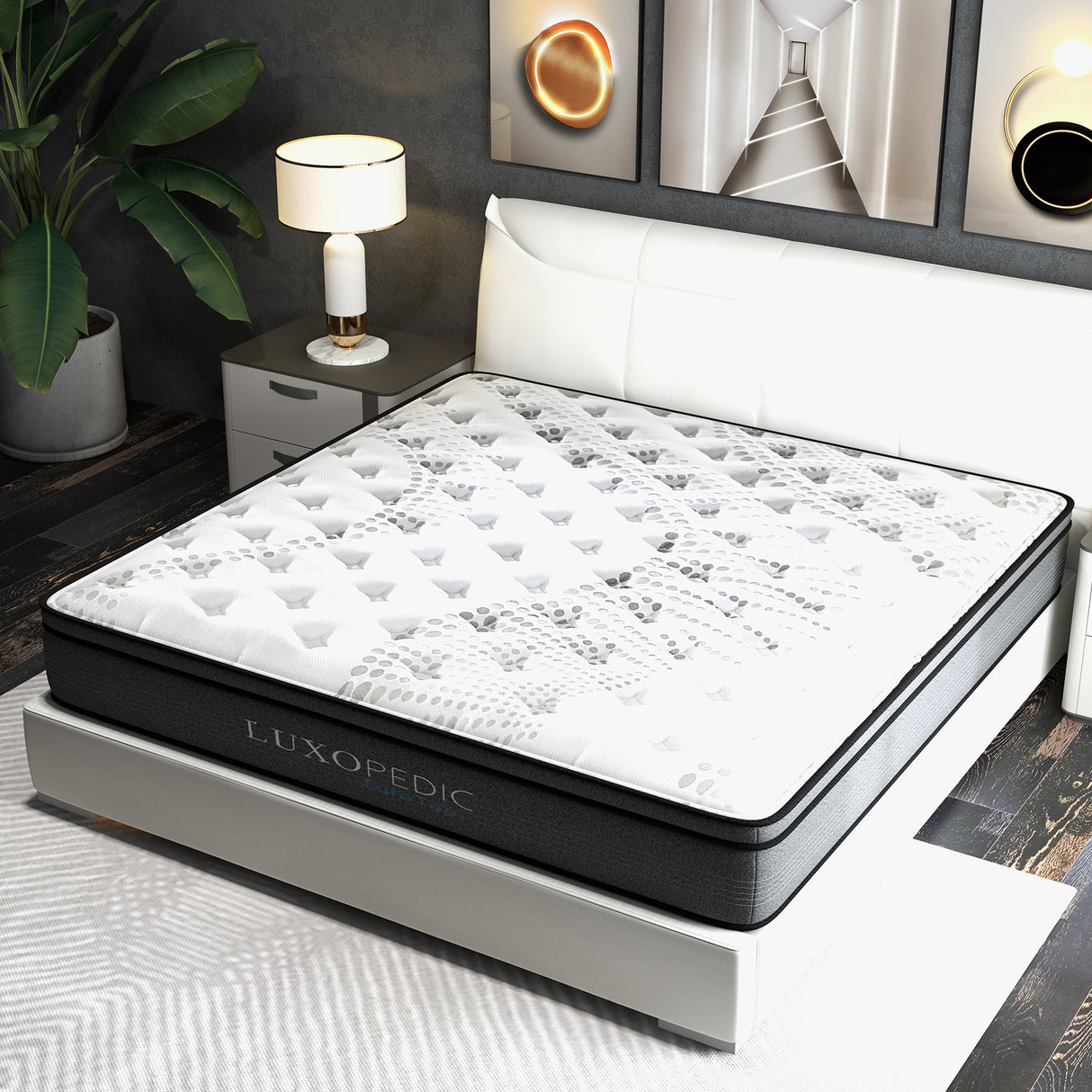 Luxopedic Pocket Spring Mattress 5 Zone 32CM Euro Top Memory Foam Medium Firm - Single - White Grey