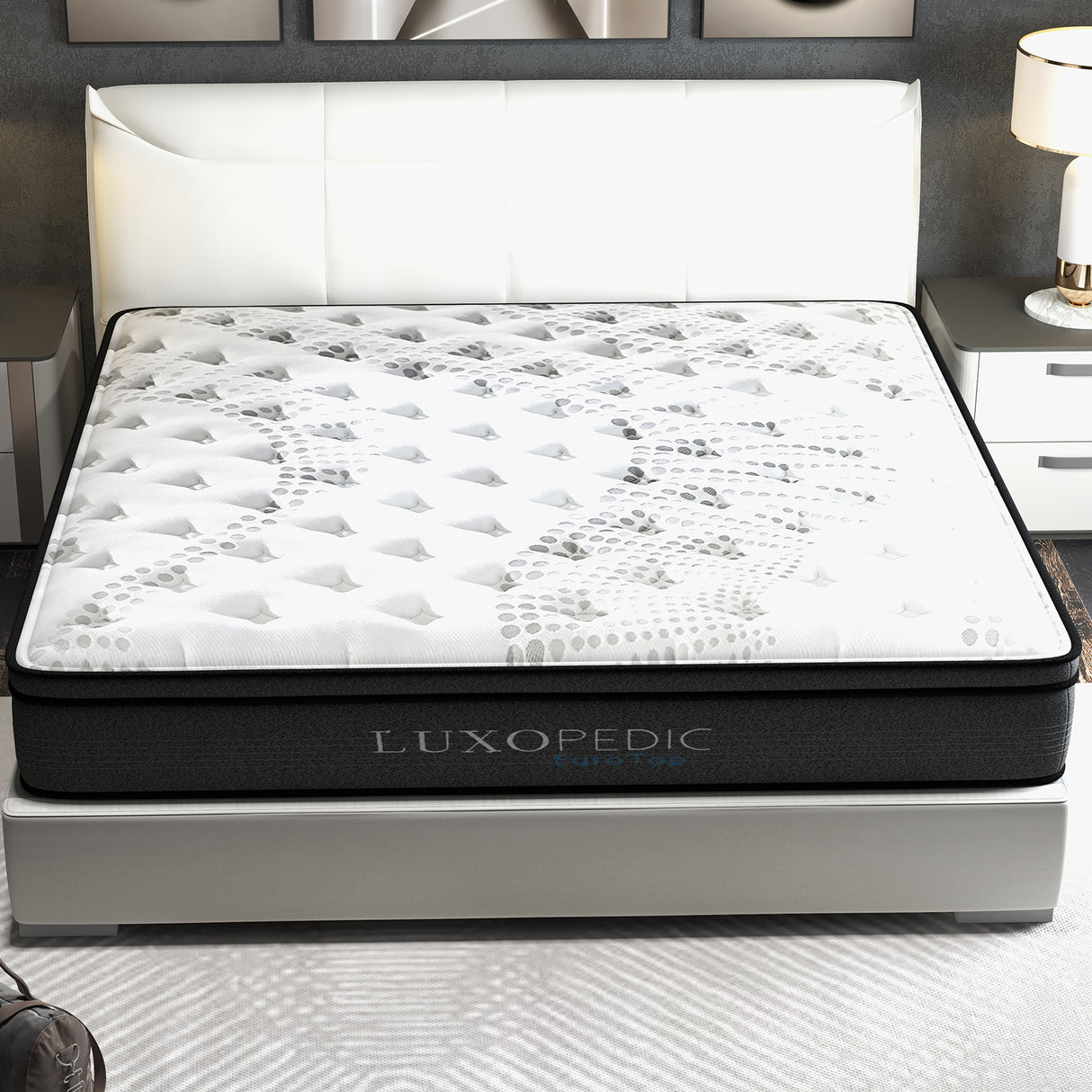 Luxopedic Pocket Spring Mattress 5 Zone 32CM Euro Top Memory Foam Medium Firm - Double - White Grey