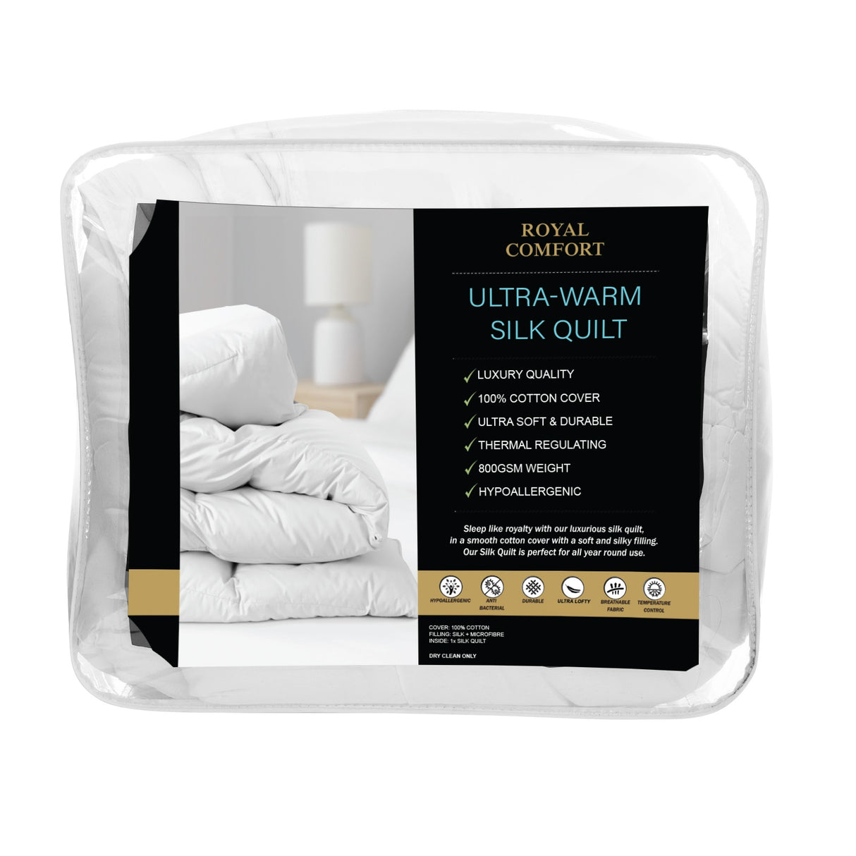 Royal Comfort 800GSM Silk Blend Quilt Duvet Ultra Warm Winter Weight - King - White