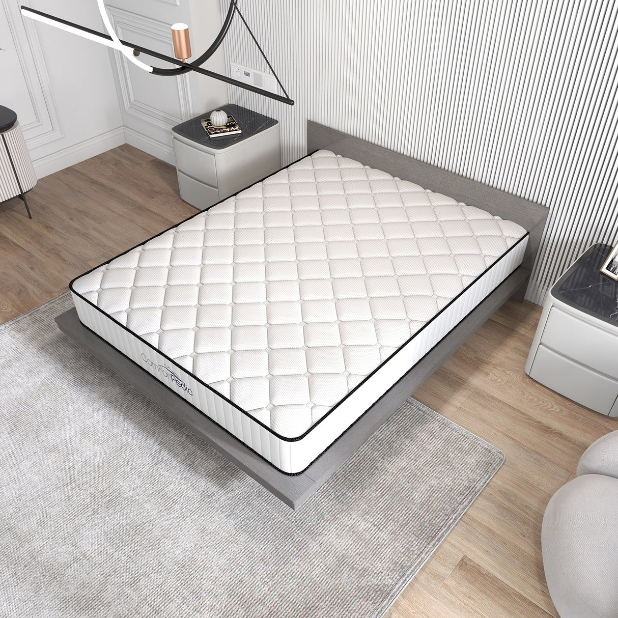 Comforpedic Mattress 5 Zone Medium Support Foam Bonnell Spring 21CM - Single - White Black