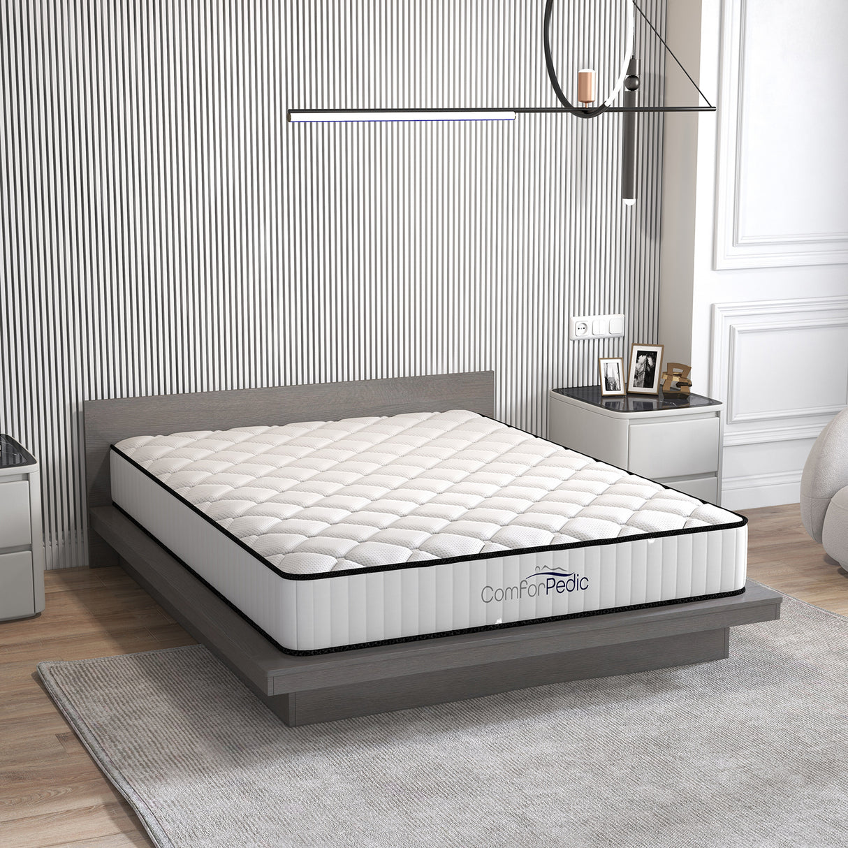 Comforpedic Mattress 5 Zone Medium Support Foam Bonnell Spring 21CM - Queen - White Black