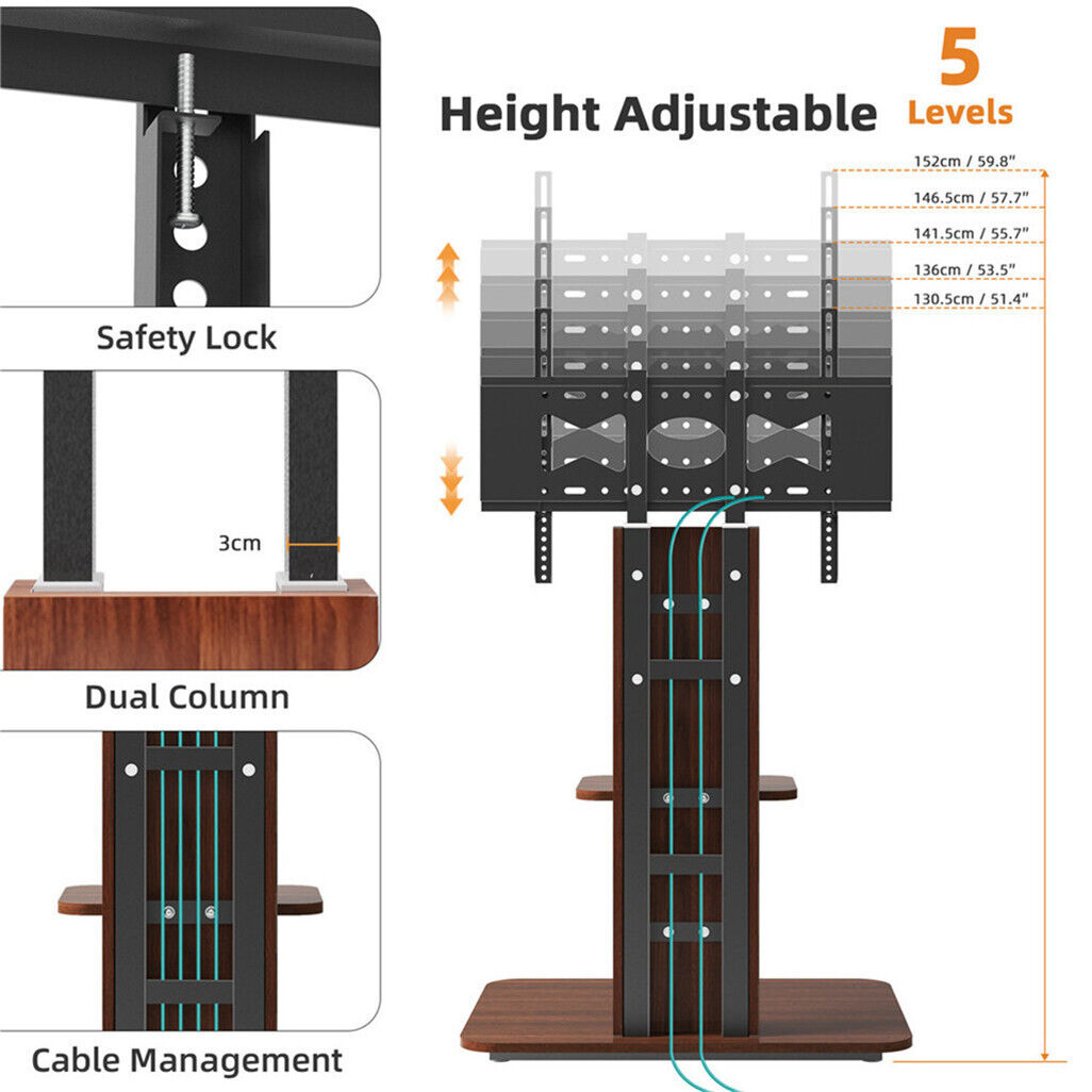Heavy Duty TV Floor Stand Adjustable Mount 65 Black Brown