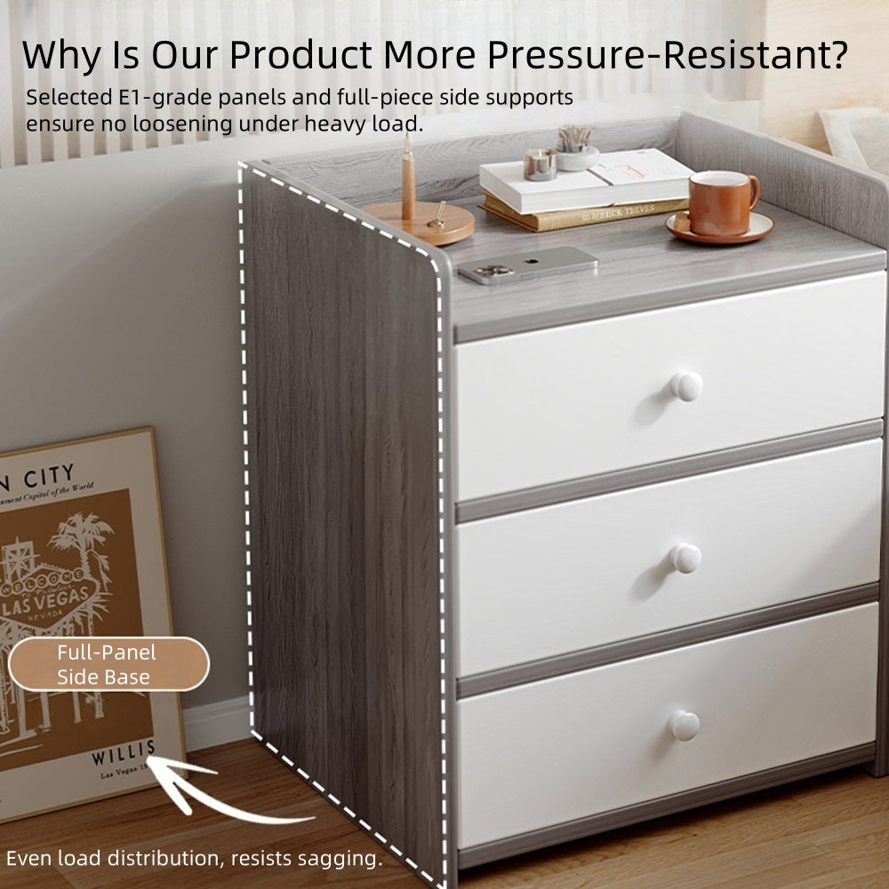 2x Bedside table set with drawers, minimalist design, white finish, modern style