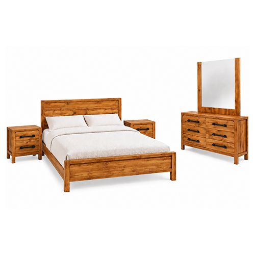 King Bedroom Suite – 4 Piece Set with Tallboy in Oak Finish