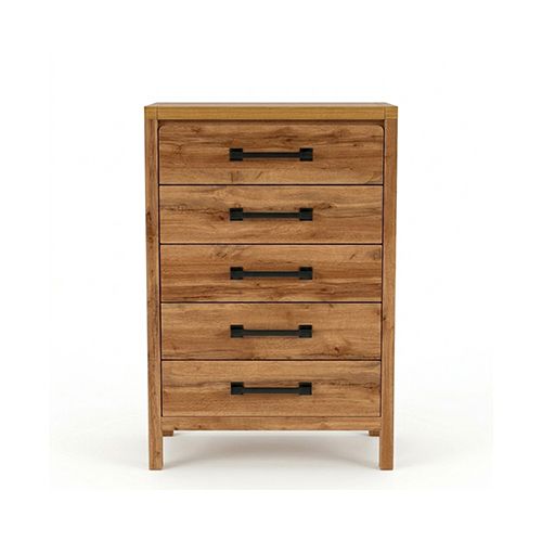 Natural Timber Look Tallboy with 5 Spacious Drawers