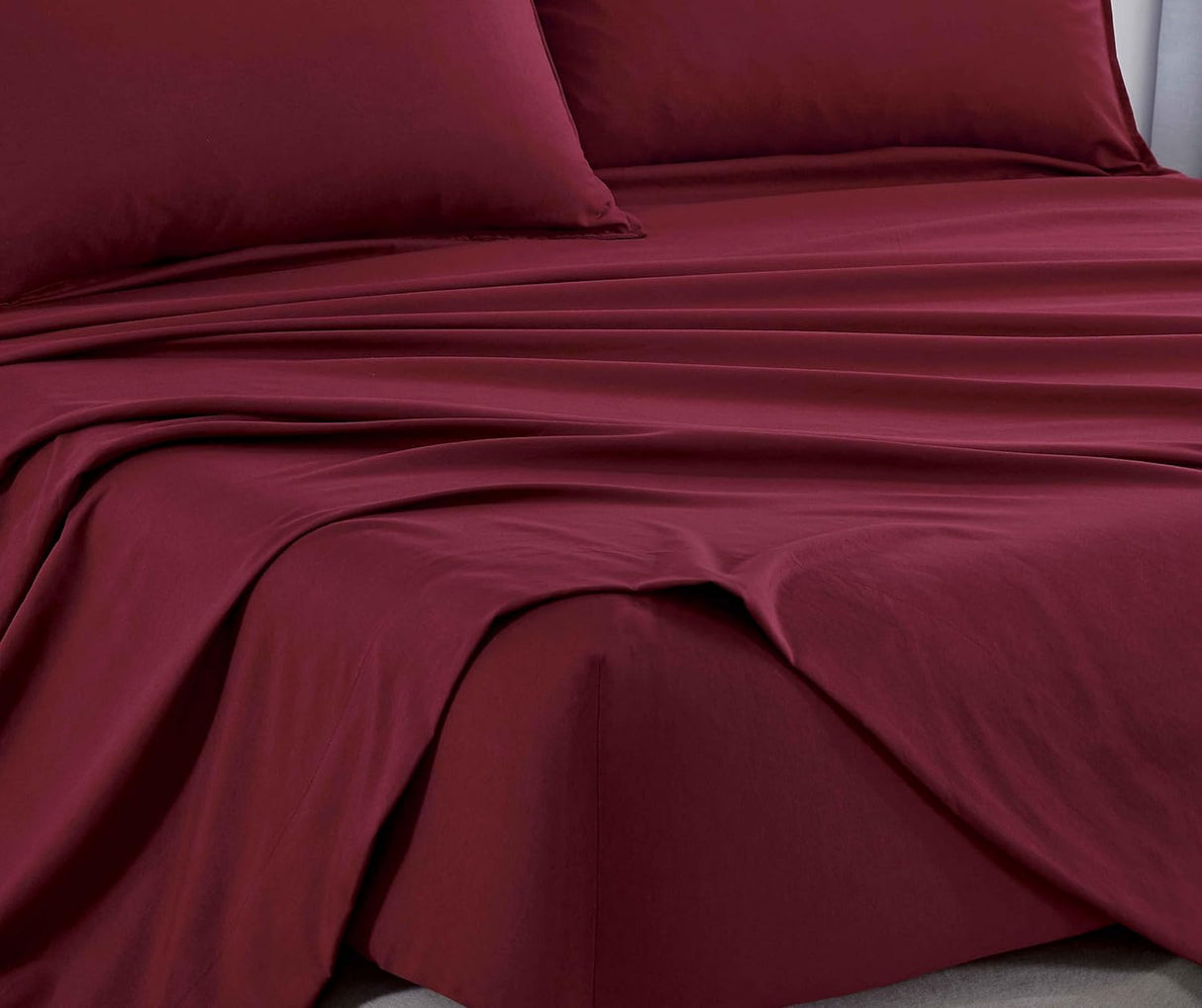 Vintage Washed Microfibre Sheet Set (Burgundy, Single)