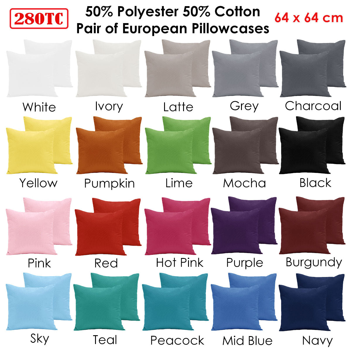 Pair of 280TC Polyester Cotton European Pillowcases Mocha
