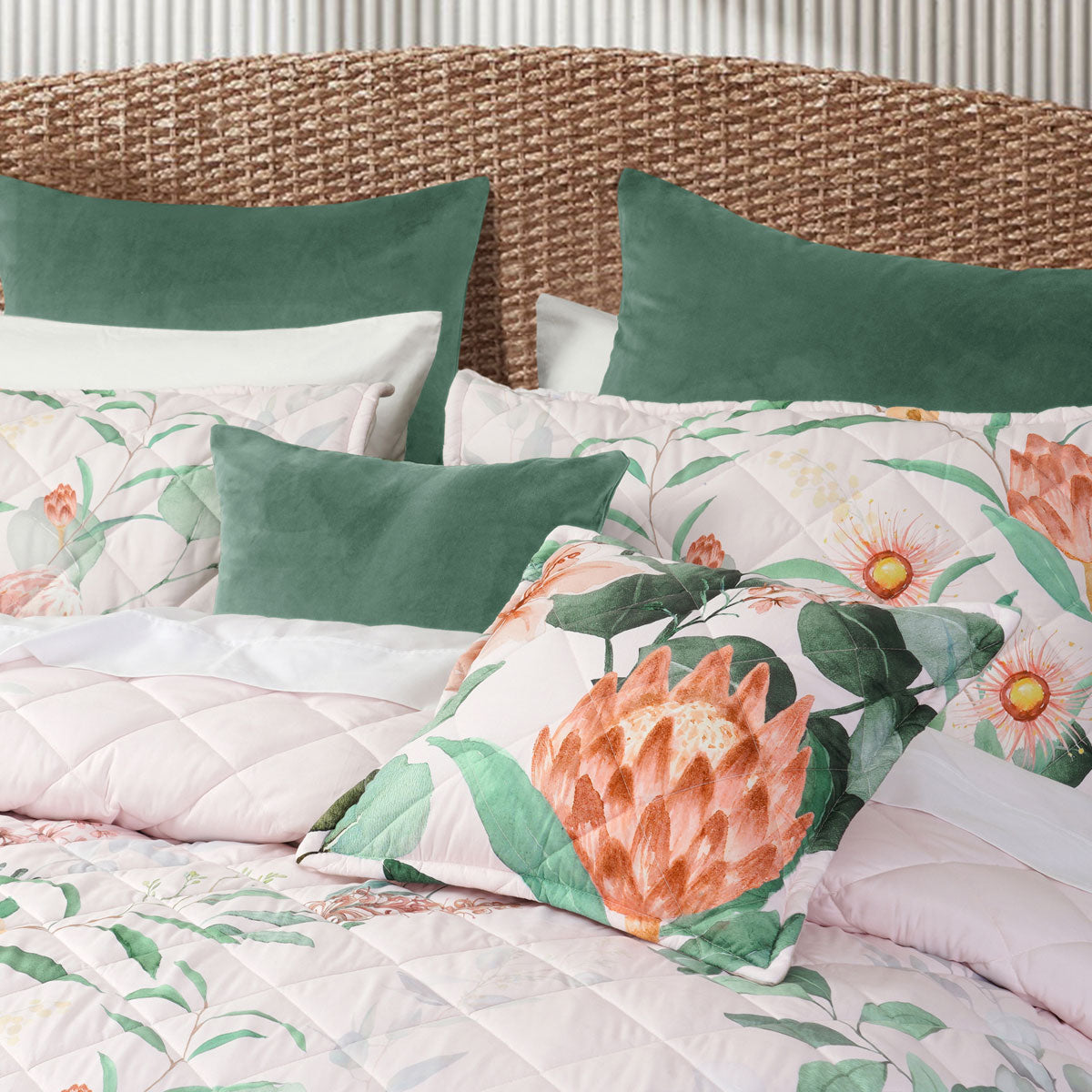 Bianca Sidney Blush Printed Floral Bedspread Set Single