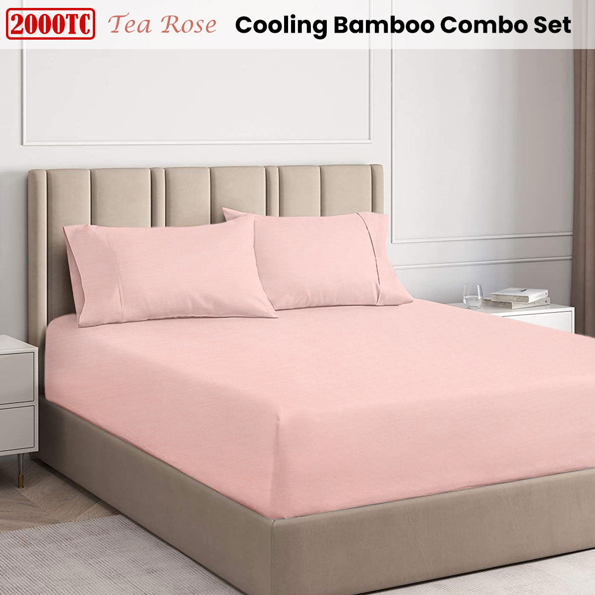 Ramesses Tea Rose 2000TC Cooling Bamboo Combo Set King Single