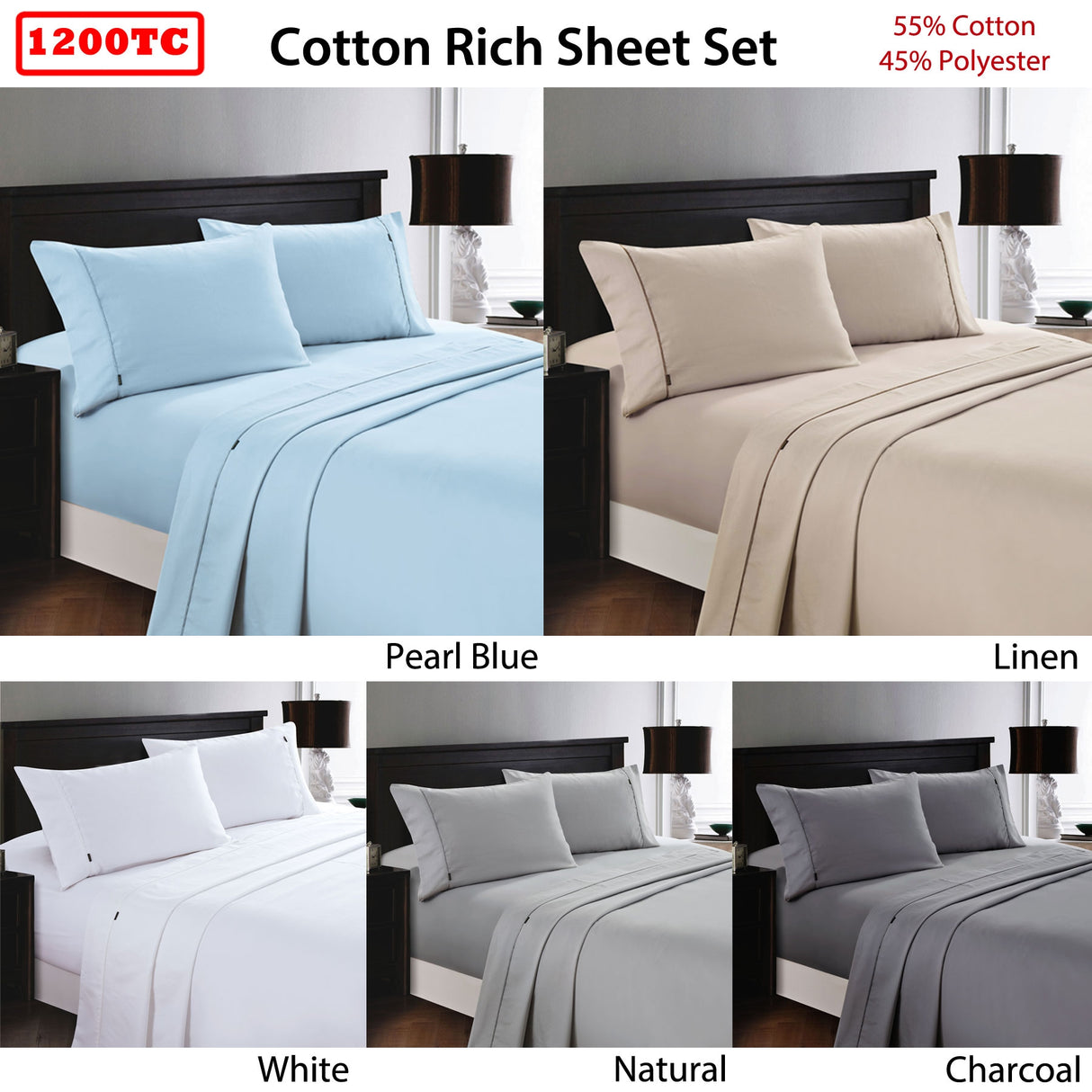 Deluxe Linen 1200TC Cotton Rich Sheet Set White King Single