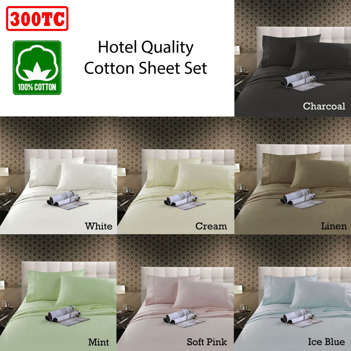 Kingtex 300TC Cotton Sheet Set Mint Queen