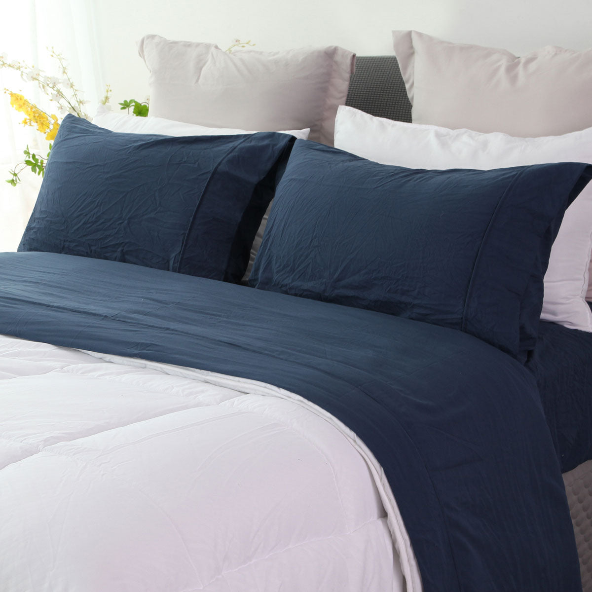 Ramesses Jeans Pebble Wash Linen Look Alternative Sheet Set Double