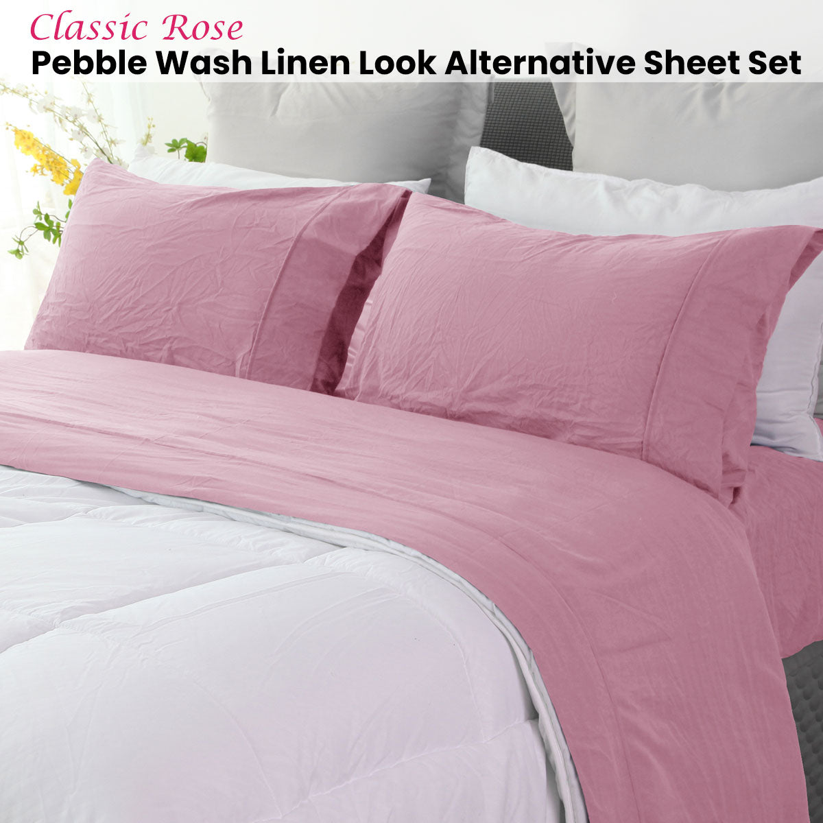 Ramesses Classic Rose Pebble Wash Linen Look Alternative Sheet Set King