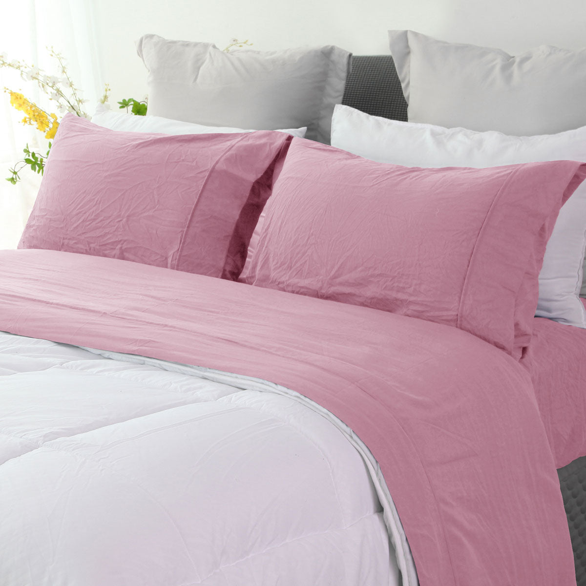 Ramesses Classic Rose Pebble Wash Linen Look Alternative Sheet Set King Single