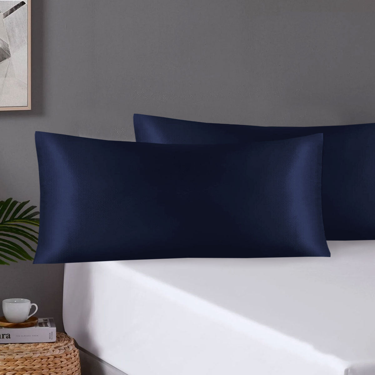 Pair of King Satin Silk Feel Pillowcases with Envelope Closure 51 x 102 cm Navy