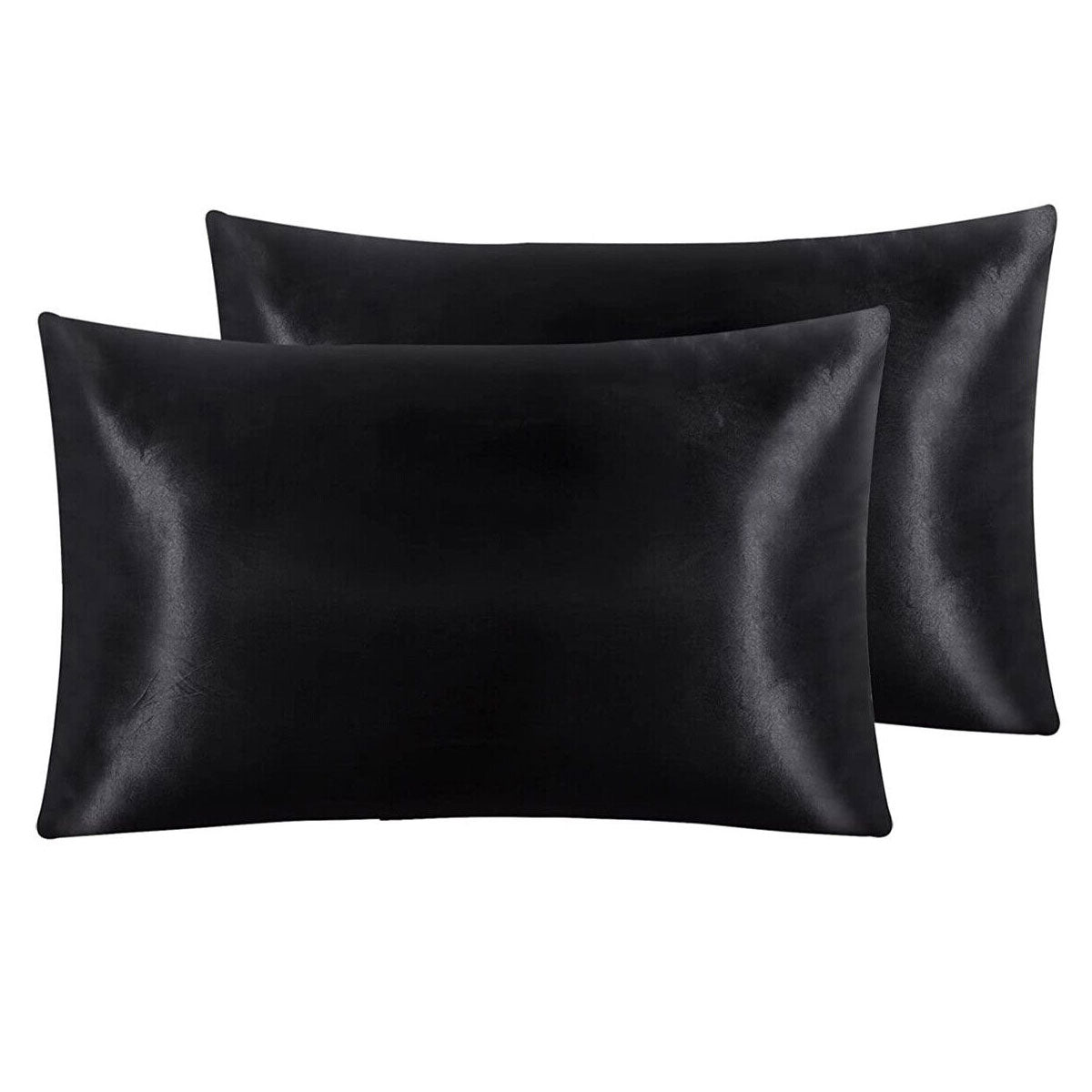 Pair of Standard Satin Silk Feel Pillowcases with Envelope Closure 51 x 76 cm Navy