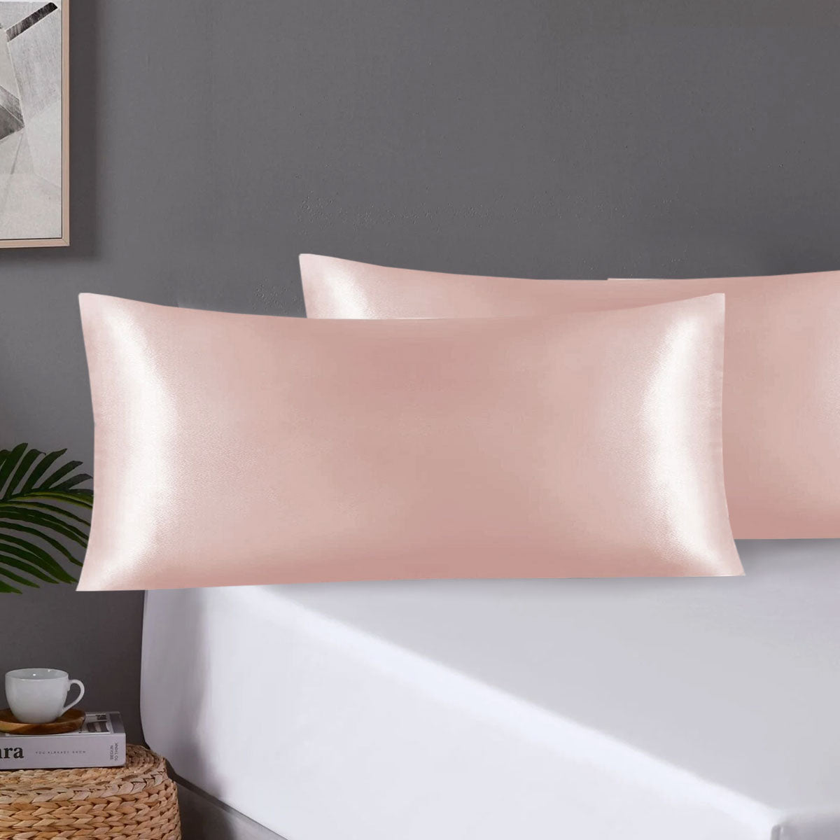 Pair of King Satin Silk Feel Pillowcases with Envelope Closure 51 x 102 cm Rose