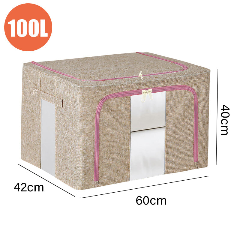 100L Foldable Storage Box Crushed Steel Frame Clothes Quilt Toys Organizer - 100L-Grey