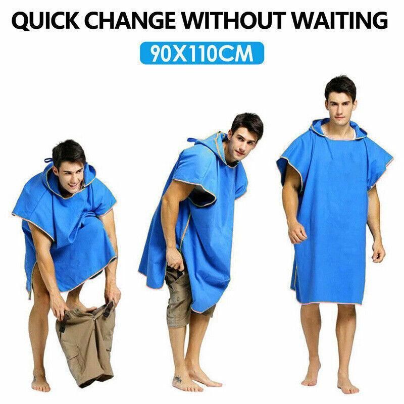 Adult Changing Robe Towel Bath Hooded Quick Dry Beach Towel Poncho Bathrobe Au