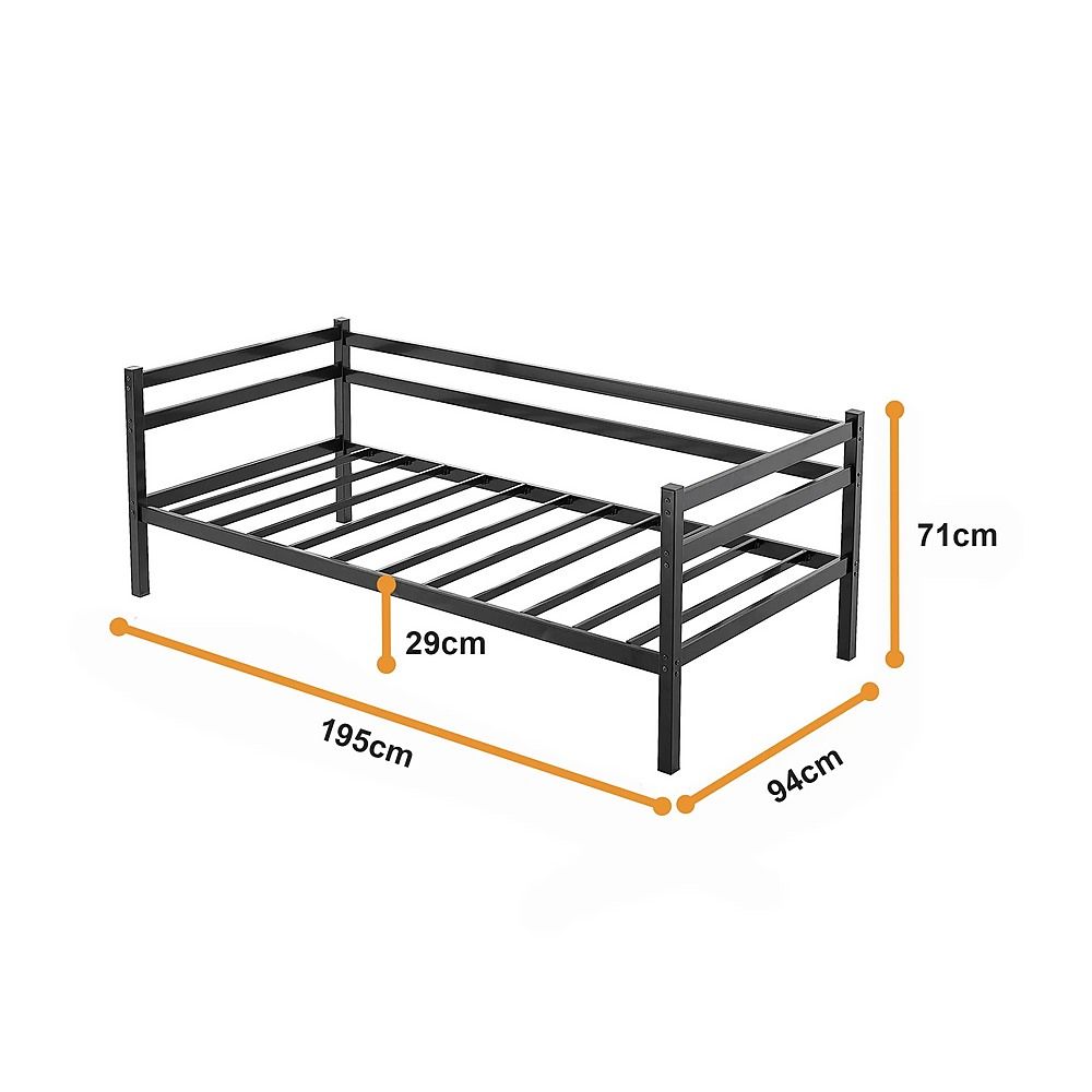 Single Daybed Metal Frame Sofa Premium Black Day Bed Steel Support
