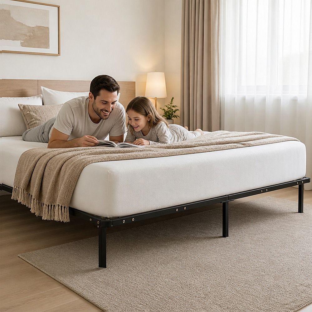 Metal Bed Frame for King Mattress – Black Powder-Coated Steel Base