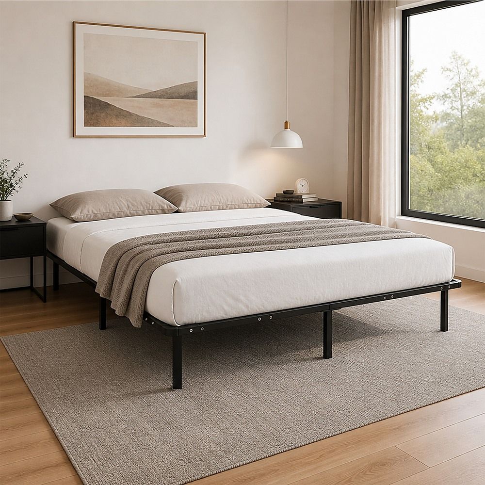 Metal Bed Frame for King Mattress – Black Powder-Coated Steel Base